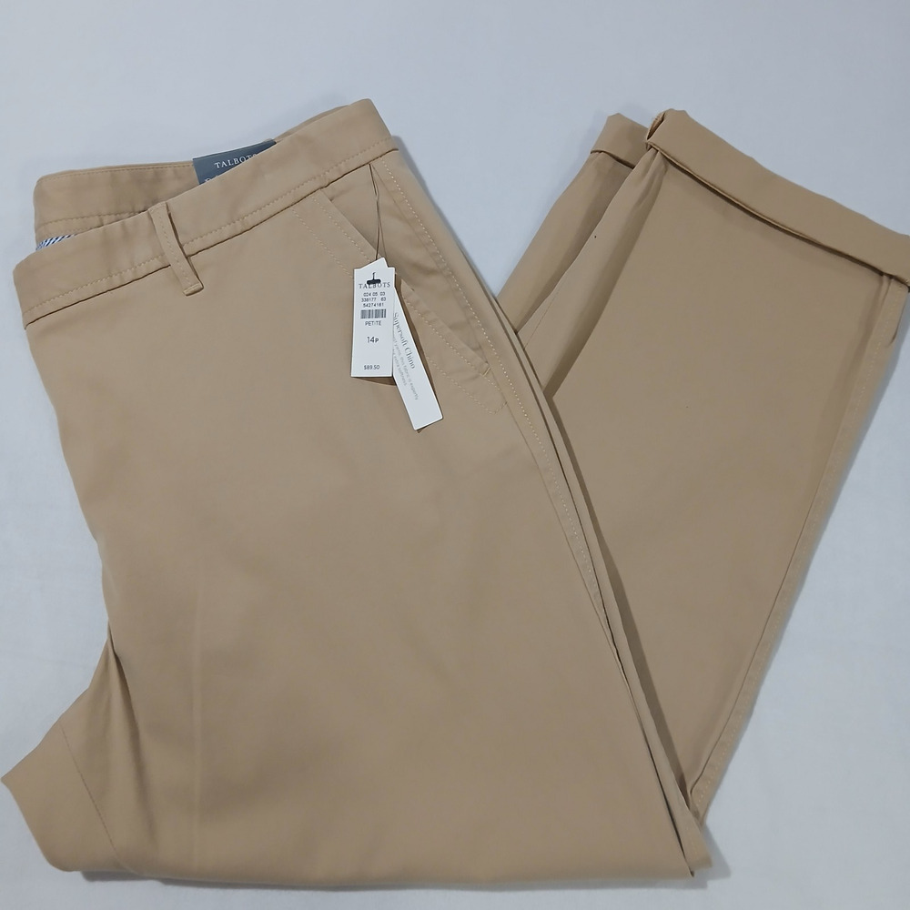 Talbots Pants Womens Size 14P NWT Supersoft Khaki Chino Ankle Relaxed